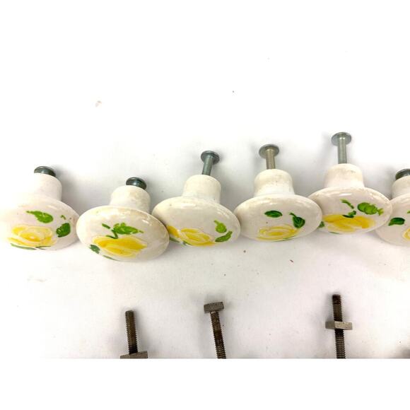 Vintage Lot of 20 Ceramic Glass Cabinet Pull Knobs Yellow Floral Clear Faceted - Picture 11 of 16